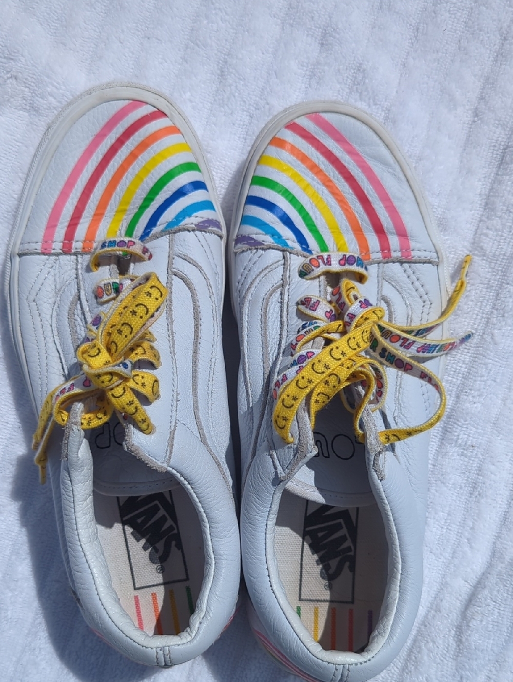 Vans Vintage Ws 7 Sneakers with Rainbow Toe Stripes and Yellow Patterned Laces